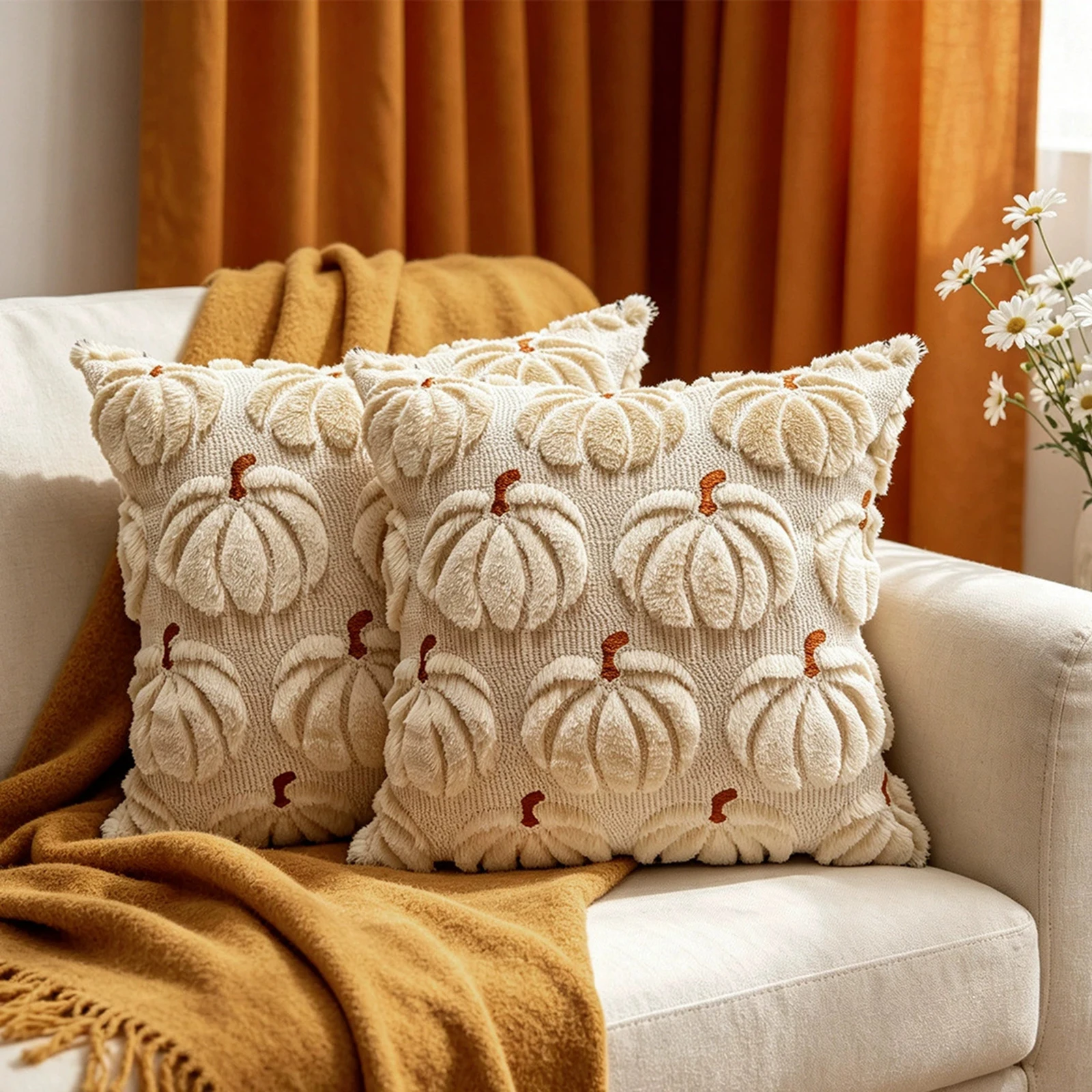 Halloween Pumpkin Throw Pillow Cover Quilted Plush Autumn Thanksgiving Harvest Decorative Cushion Cover Home Decor Gift 45X45cm