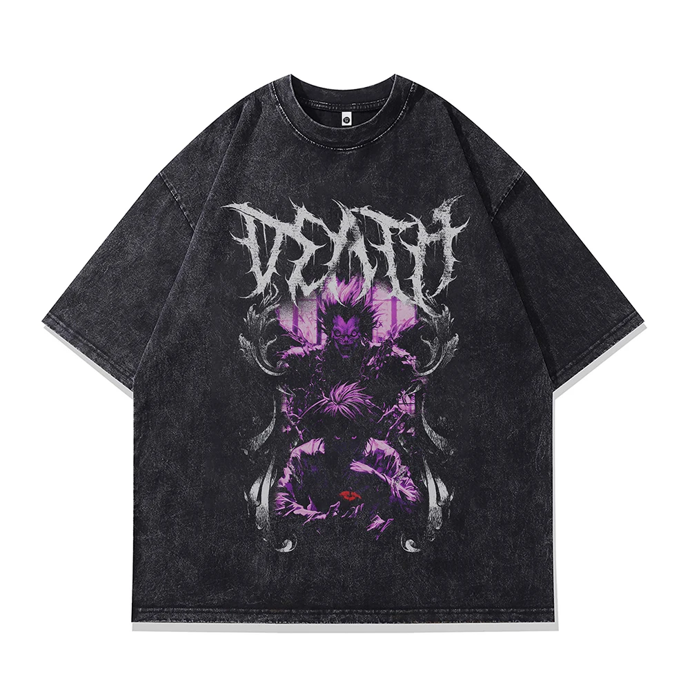 Goth Evil Demon Slayer Print Oversized T-shirts Men Short Sleeve Graphic T Shirts Vintage Anime Jujutsu Kaisen Cotton Tops Tees
