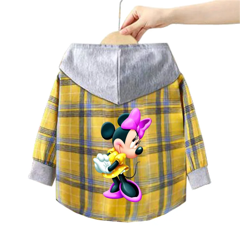 Spring and Autumn Children\'s Coat plaid boy Mickey hooded shirt 1-12 year old girl Minnie long sleeved blouse baby clothes