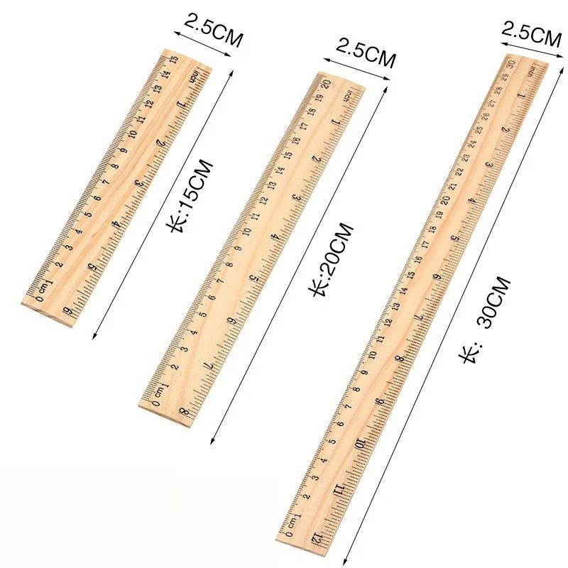 Wooden Ruler 15, 20, 30 Cm Single-sided Double Scale Student Learning Stationery