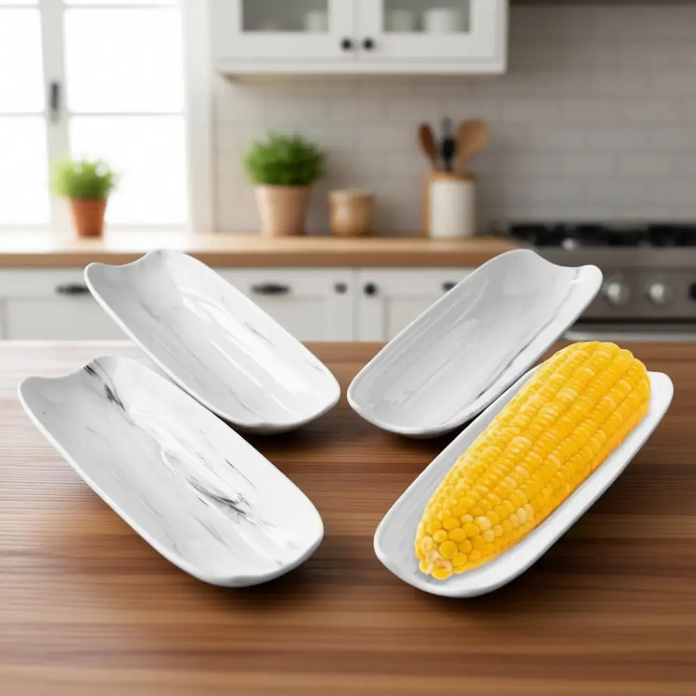 

8.8 Non-Slip Corn Dishes Set of 4 Marble-Style Trays, Microwave, Dishwasher, and Oven Safe