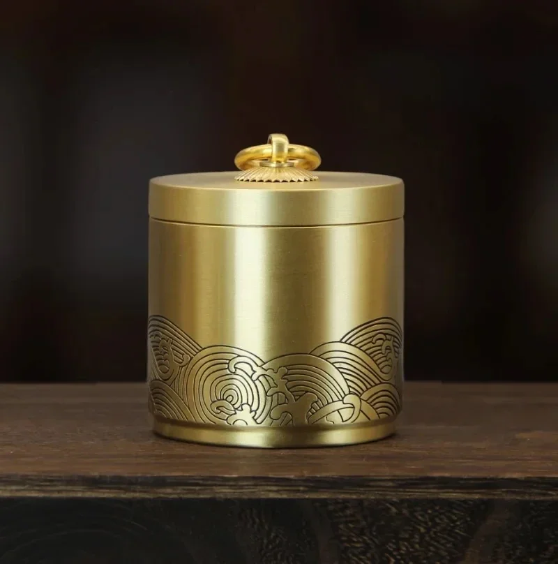 2023 New Brass Auspicious Clouds Ashtray with Cover Home Office Handicraft Decoration Copper Storage Tank