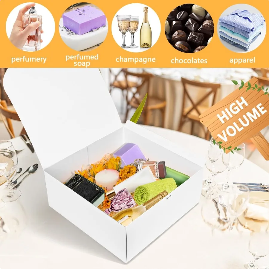 8er-Pack große Geschenkboxen mit Deckel, 30,5 x 30,5 x 12,7 cm, Brautjungfern-Antragsbox mit Band, weiße Boxen für Geschenke, Papier-Geschenkbox für Pr