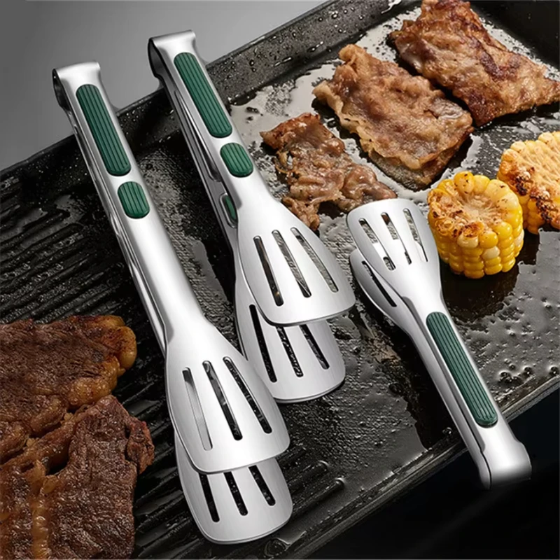 7/9/11 Inch Long Bbq Tongs Non-Slip Handle Stainless Steel Fried Barbecue Clip Salad Bread Clamp Kitchen Tools Meat Food Clips