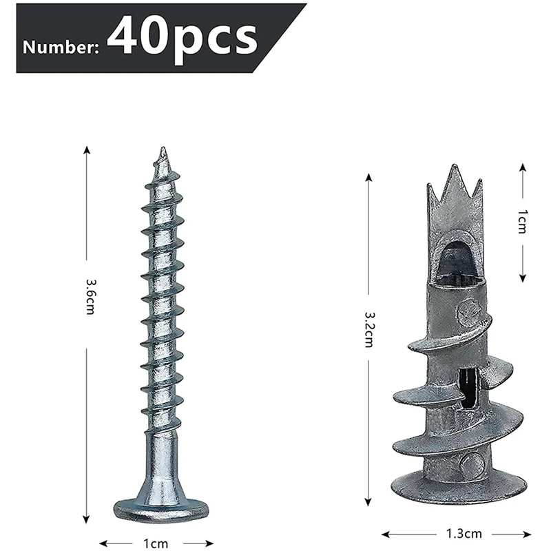 40 Pcs Metal Self Drive Anchor Plasterboard Dowels With Screws 4.5 X 35Mm For Single-Layer And Double-Clad Plasterboar