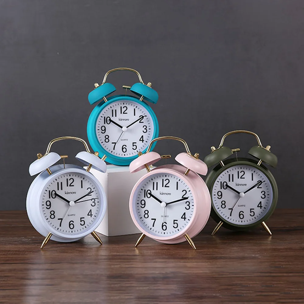 4 inch Loud Alarm Clock Metal Shell Needle Move Night Light Table Clock Simple Modern Home Student Get up Bedside Bell