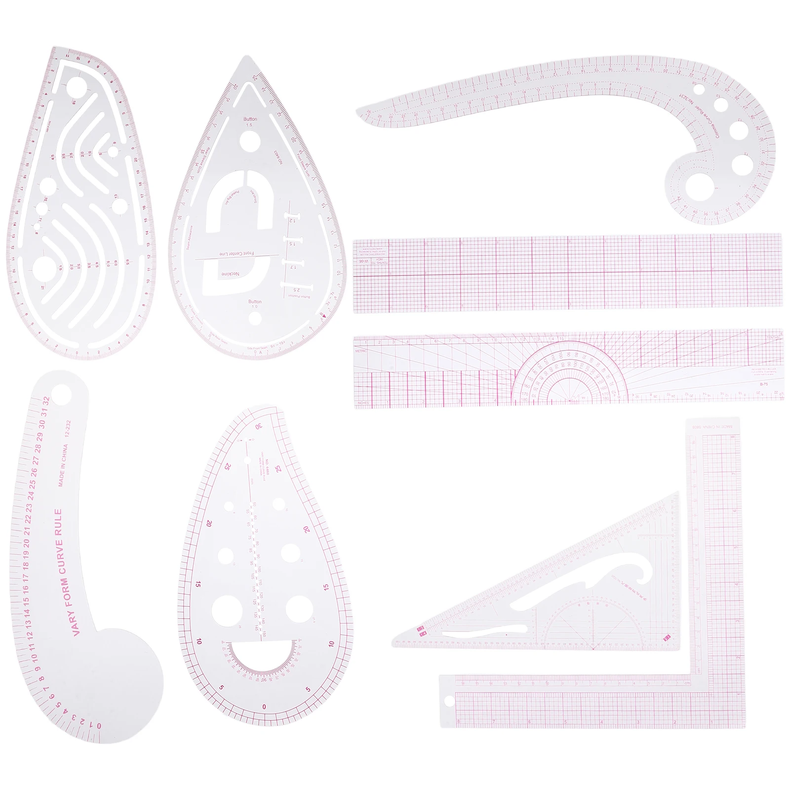 

1Set Garment Pattern Making Ruler Set Multifunctional Clear French Curve Sewing Rulers for Tailors Designers Fabric Cutting