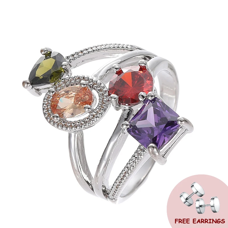 

Fashion Colorful Zircon Rings 925 Silver Jewelry Ornaments for Women Wedding Engagement Party Promise Gift Finger Ring Size 6-10