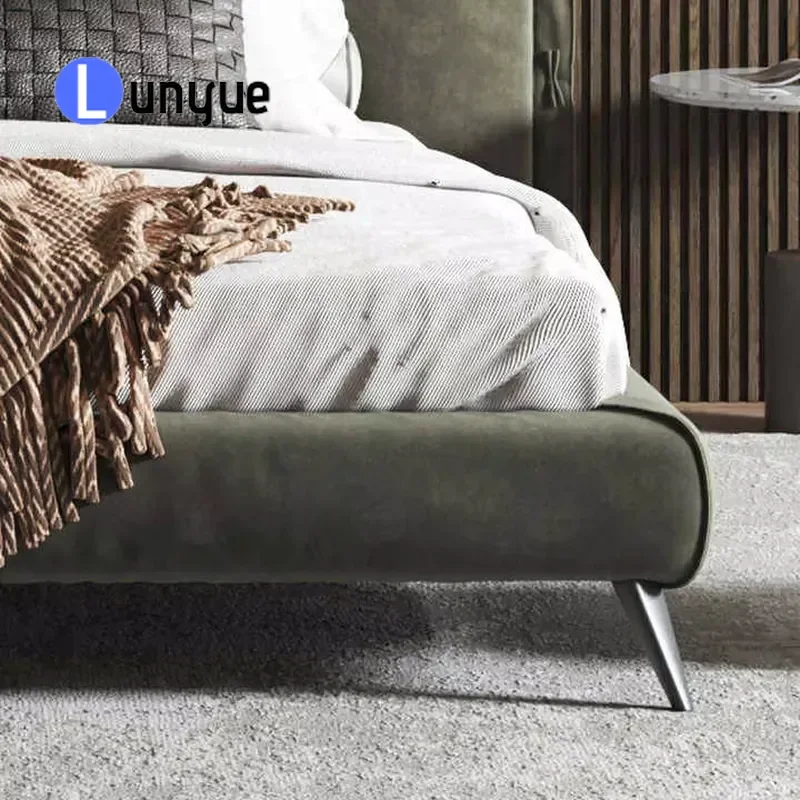 Modern Oak Walnut Queen Bed Frosted Fabric Tatami Storage Master Bedroom Wedding Furniture Eco-friendly Deluxe Platform