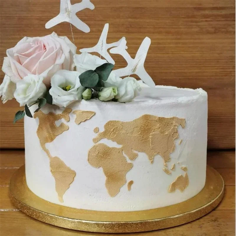 World Map and Landmark Building Cake Stencil Fondant Cake Decorating Stencil Molds