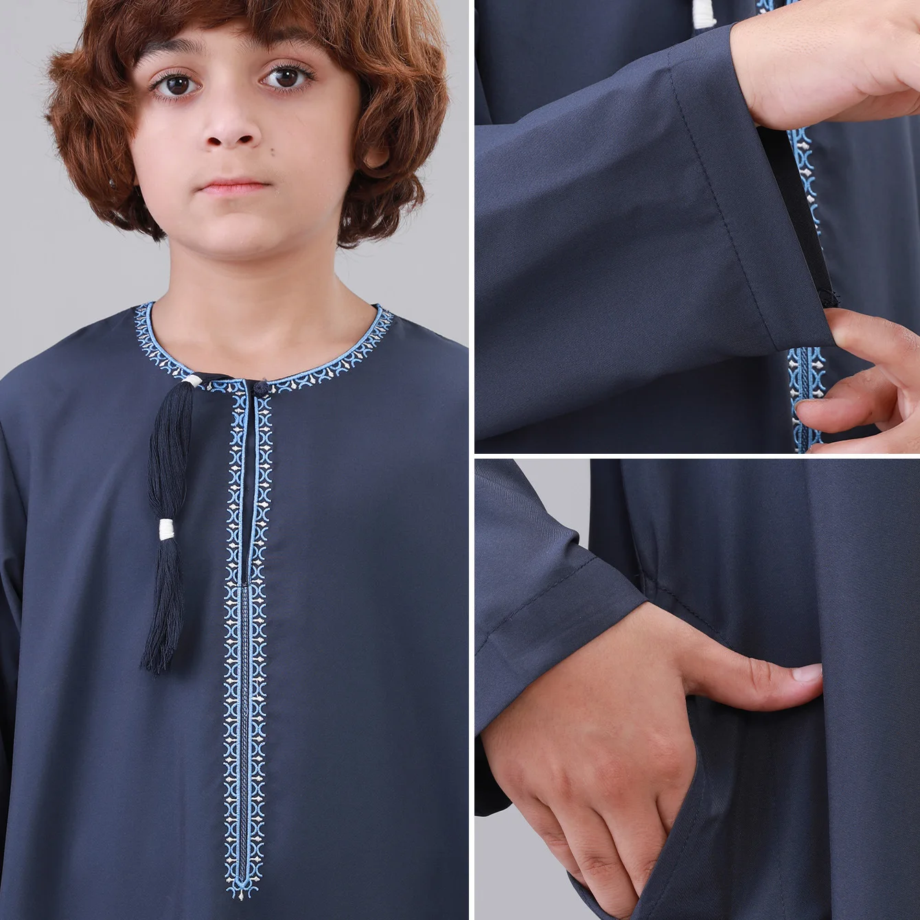 Boys' Embroidered Jubba Thobe with Tassel Detail - usage example