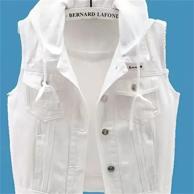 2025 Female Hooded Large Size 5XL Jeans Vest Jacket Spring Summer Women New Denim Sleeveless Coat Korean Lady Cowboy Waistcoat