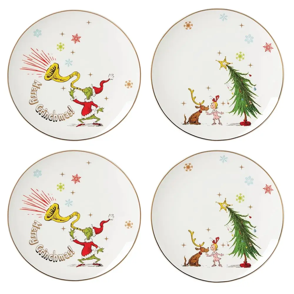

894166 Merry Grinchmas 4-Piece Assorted Accent Plate Set, Christmas Drinkware, Holiday Hosting