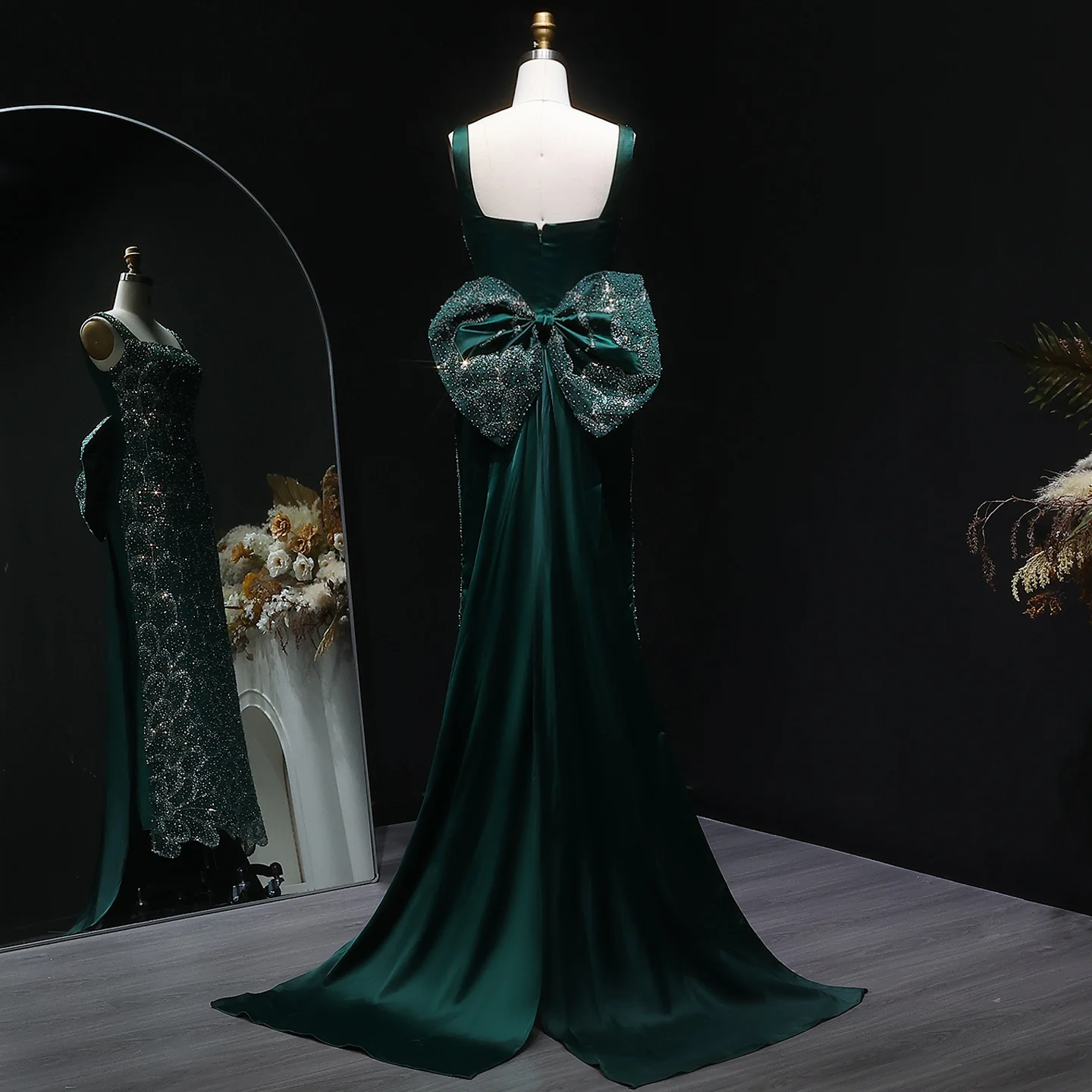 Sharon Said Luxuriöses Smaragdgrünes Meerjungfrauenkleid mit Schleife und Paillettenverzierung für Damen, Hochzeit, Party, Ballkleid SS648 Maßanfertigung – Detail 15