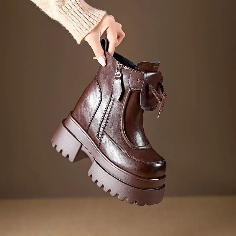 

Коричневые ботильоны, увеличивающие рост, нескользящие женские полусапожки, обувь Y2k, удобные и элегантные шикарные женские ботильоны