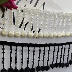 7cm Wide Pearl Beads Beaded Fringe, Fashion Dress Costume Boutique Handbag Bead Fringe, Lampshade Fringe, Black, White Pearl