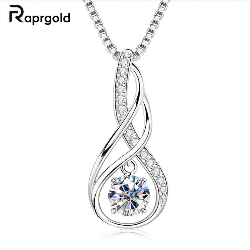 

RAPRGOLD 12 Months Birthstone Infinite Pendant Necklace for Women Real S925 Sterling Silver Chains Wedding Jewelry Birthday Gift