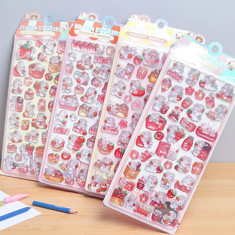 Pegatinas de gota de caramelo de conejo 3D de dibujos animados, Mini pegatinas hinchadas Kawaii Diy, álbum de recortes, funda de teléfono portátil, pegatinas de cristal