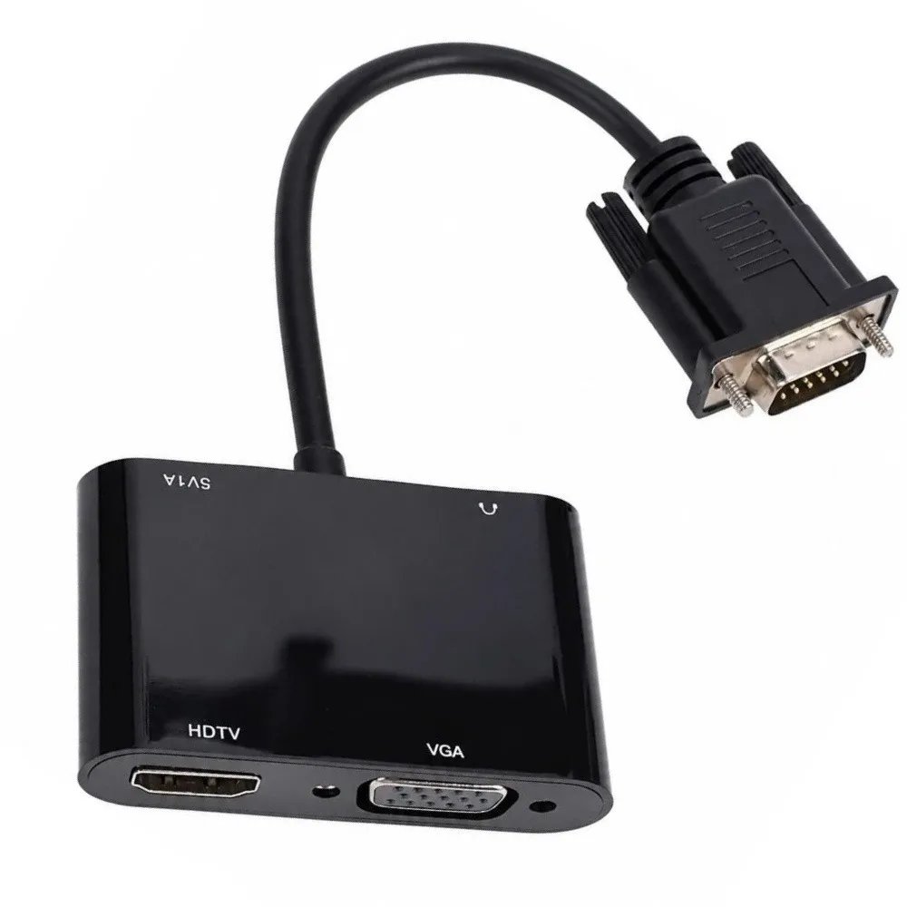 2 In 1 Design VGA To HD Adapter 1080P@60Hz Dual Output VGA Converter With Audio Port Full HD Support Dual Monitor Adapter