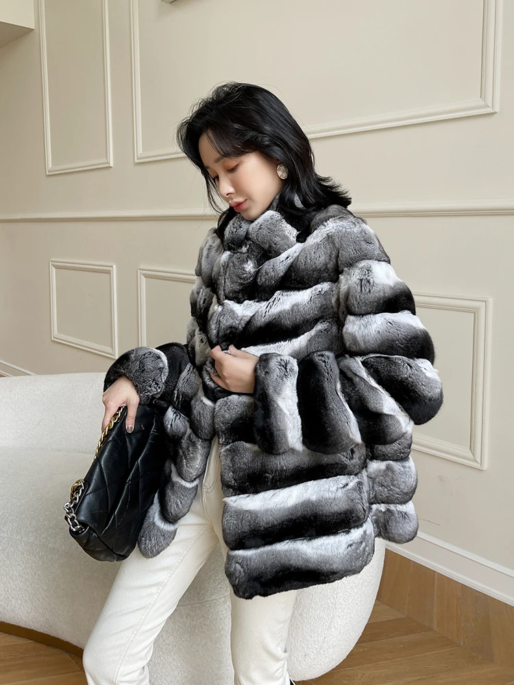 Fangtai 2023 New Winter Warm Luxury Natural Real Chinchilla Fur Coat Women Jacket Short Special Offer Free Shipping To Keep Warm