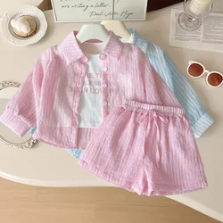 Girls Korean Version of the Three-Piece T-Shirt Short-Sleeved Summer New Undershirt Fashion Children's Sunscreen Clothing Shorts