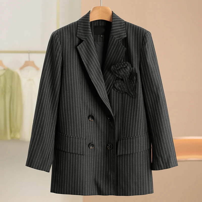 

Casual Stripe Patterned Thin Suit Jacket Women's Spring New Arrival Spring 2026 Lightweight Viscose Fiber Included
