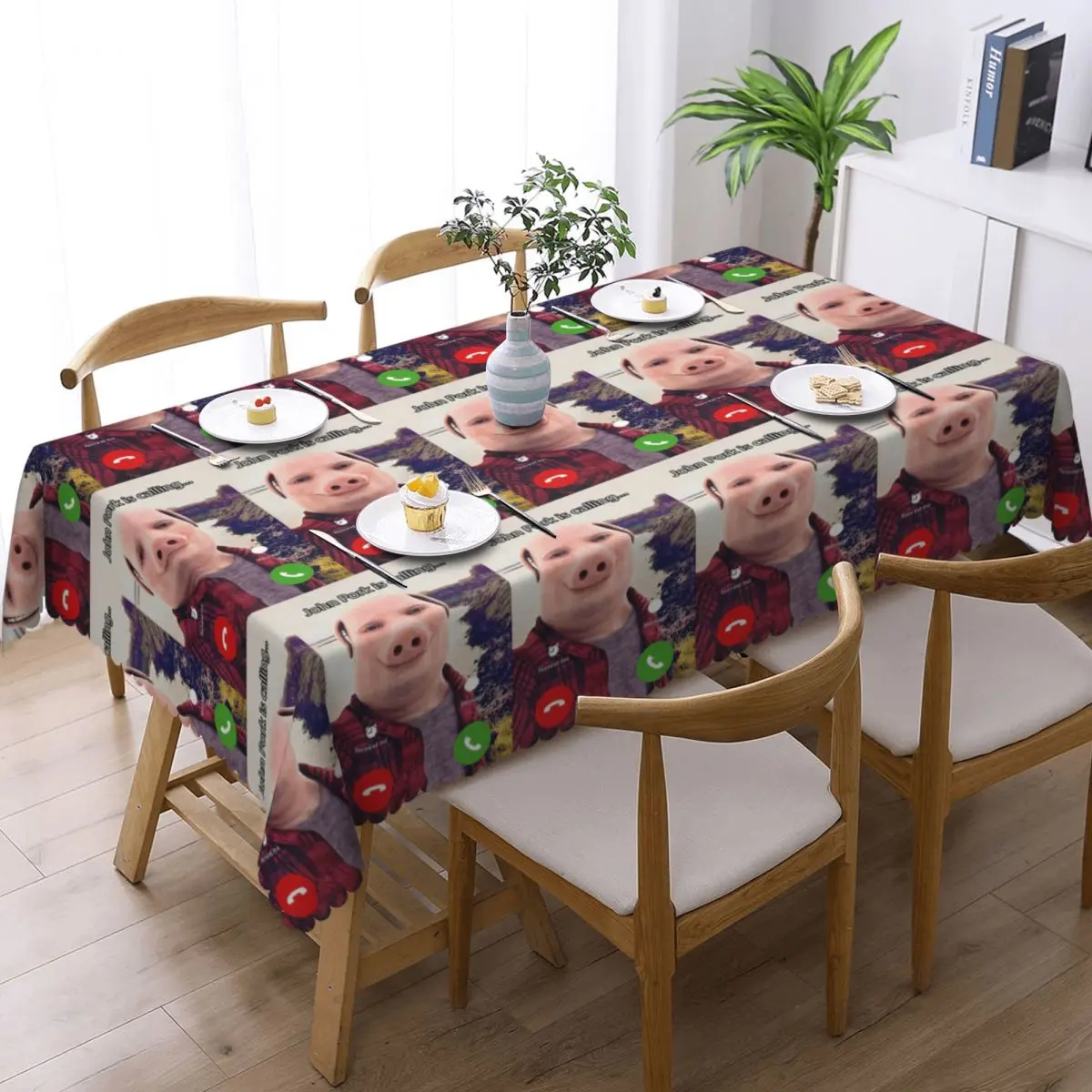 John Pork Is Calling Answer Call Phone Tablecloth Restaurant Kitchen Rectangular Tablecloth Tablecloth Dining Table Cover