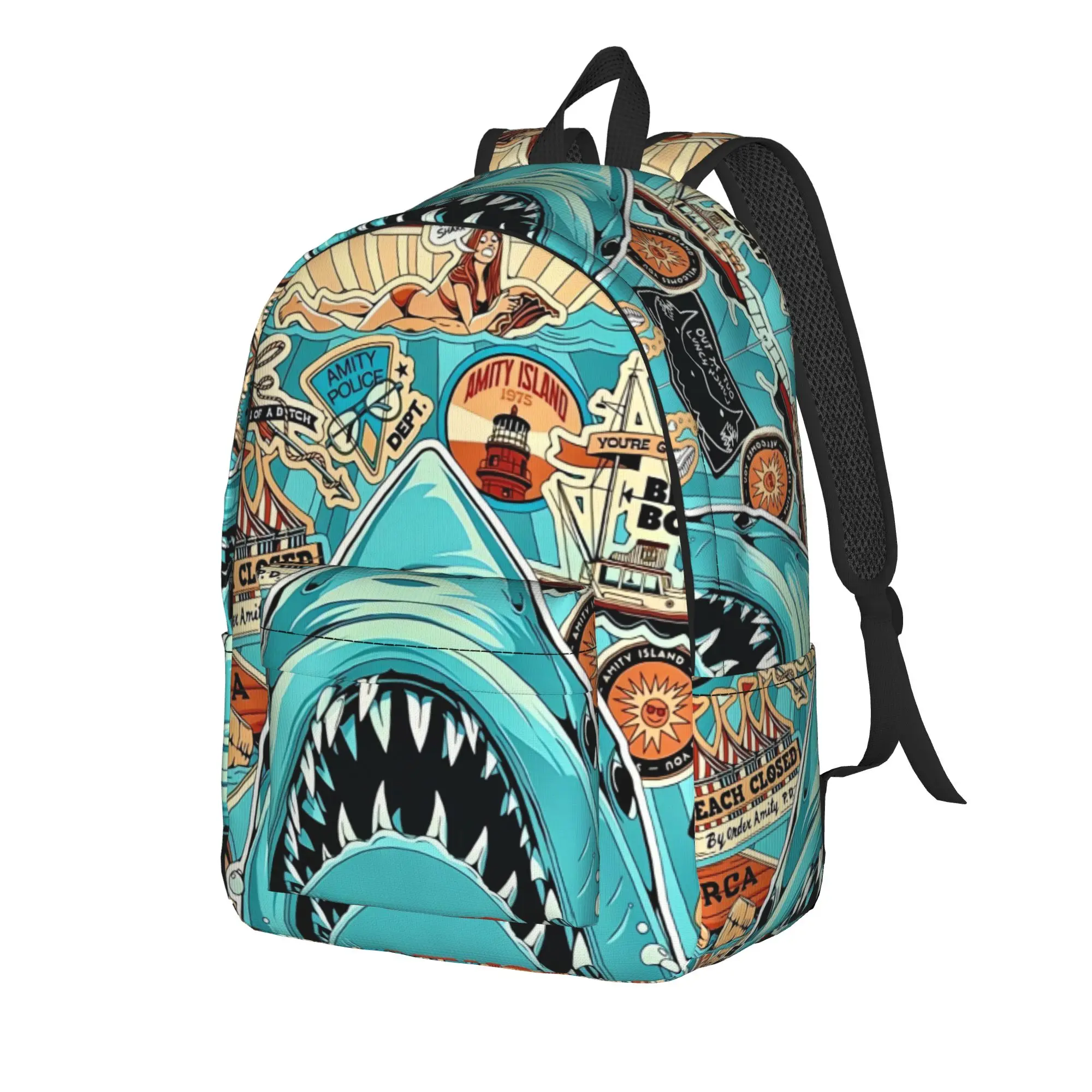 Jaw-Shark Classic Film Amity Island Backpack  University Backpacks Women Cool High School Bags High Quality Breathable Rucksack