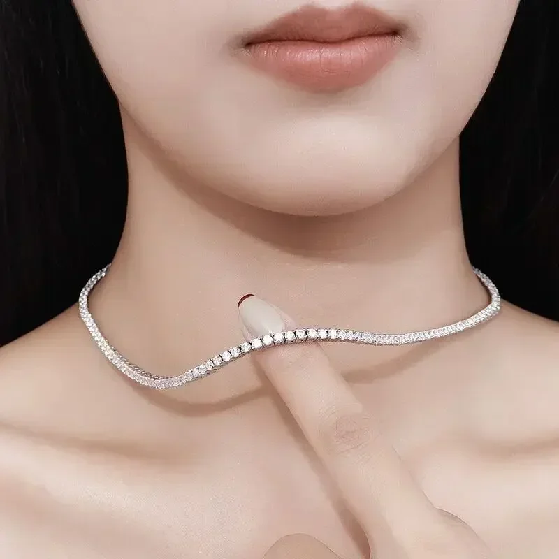 Tennishalskette aus 925er Sterlingsilber für Damen, 2 mm bis 4 mm runde AAA-Zirkon-Kettenhalskette, 40–50 cm dünner Choker, edles Schmuckgeschenk – Detail 5