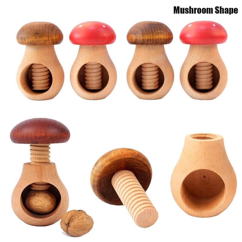 1 قطعة شكل الفطر الإبداعي كسارة البندق خشبية الجوز قذيفة الجوز تخفيف كليب الجوز سهلة الكراك قابل للتعديل قذيفة افتتاح أداة