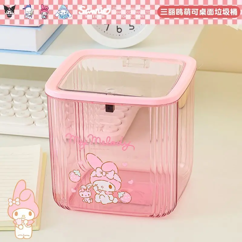 

Kawaii Sanrio Hello Kitty Desktop Trash Household Mini Size Children's Living Room Office Desk Paper Basket with Lid Storage Box