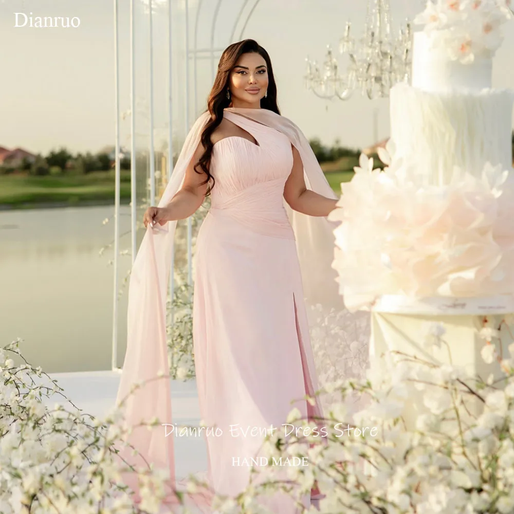 فستان سهرة وردي بفتحة جانبية من Dianruo أشرطة على شكل حرف A فستان عيد ميلاد حالم غير متماثل من فيستدوس دي فيستا 2025 مخصص