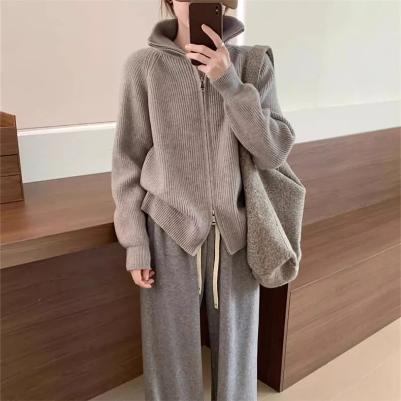 

Новая осенняя мода, повседневная водолазка с длинным рукавом, вязаный однотонный свитер на молнии, приталенный свитер, 7 цветов