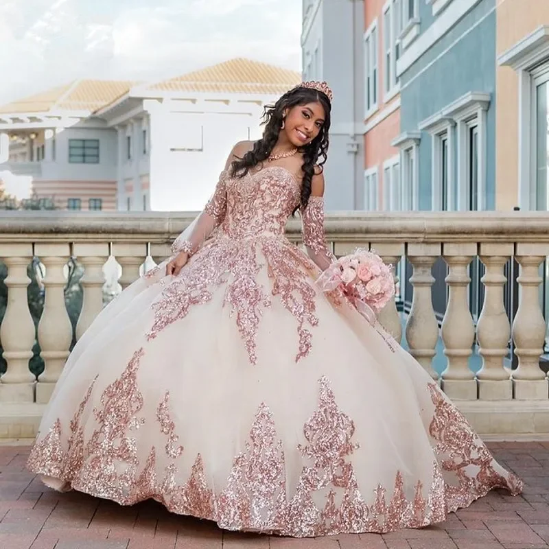 ANGELSBRIDEP-Vestidos Quinceanera com mangas removíveis, vestido vermelho escuro mexicano, doce Applique de lantejoulas, 16 vestido, 15 anos