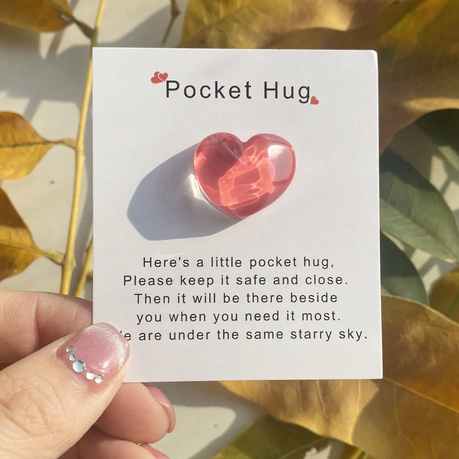 1pc, A Tiny Little Pocket Hug Poem Card,Thinking Of You Gift Cute Resin Animal Decoration With EncouragingGreeting Card