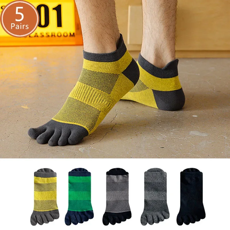 

5 Pairs Mans Five Finger Socks Sport Casual Cotton Ankle Mesh Compression Fitness Hiking Cycling Outdoor Bike Toe Socks Student