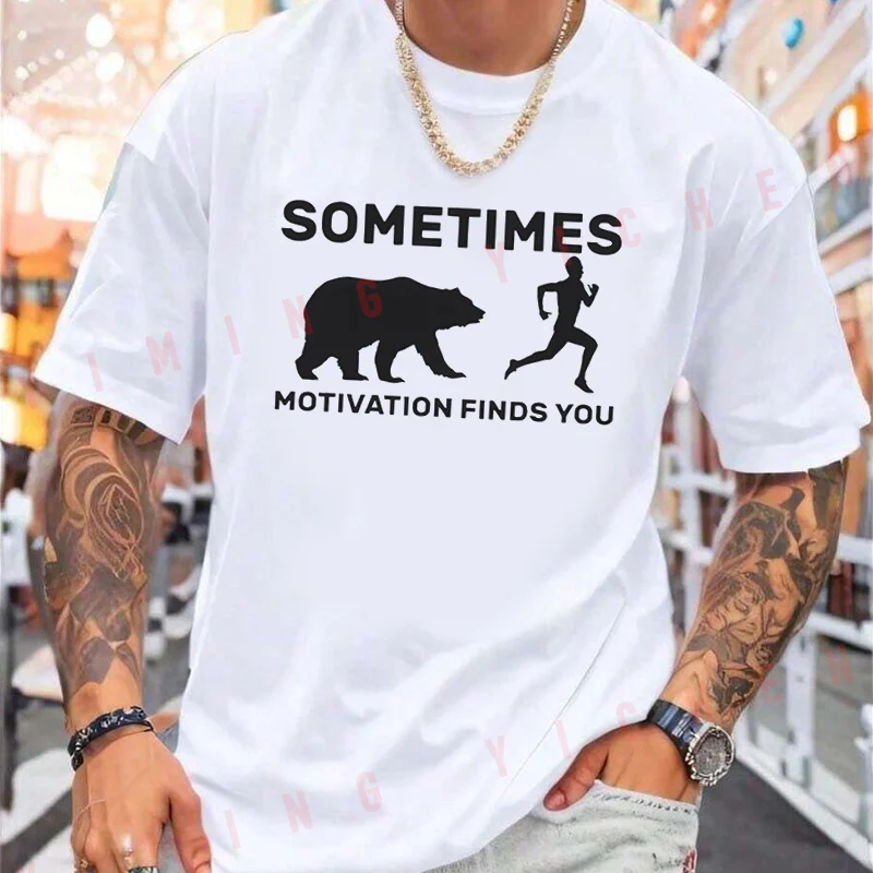 Funny Letter Print Motorcycle T-Shirt Men Hip Hop Streetwear Unisex Casual Fashionable Short Sleeve Tops