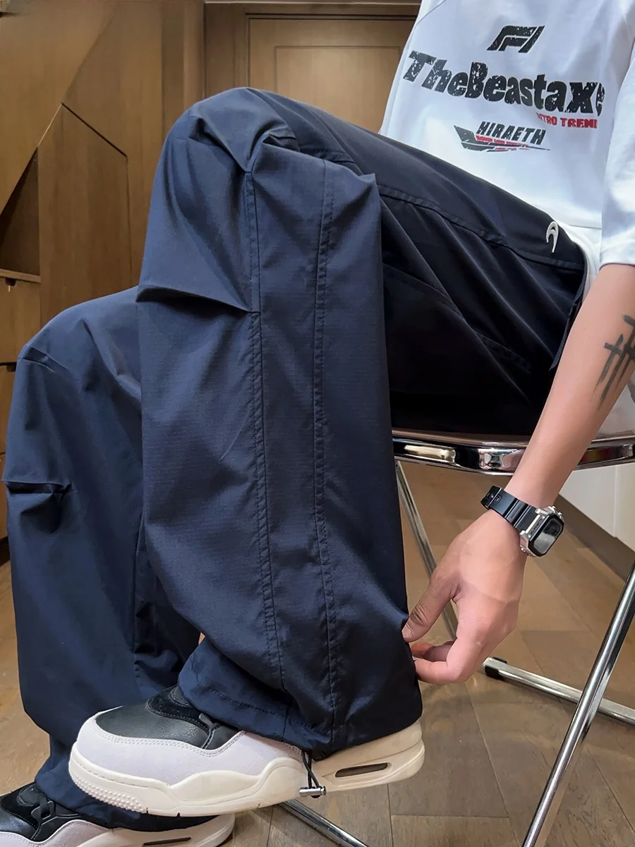 

Свободные мужские летние широкие брюки в американском стиле ретро с драпировкой и морщинами, свободные брюки десантника, повседневные прямые брюки