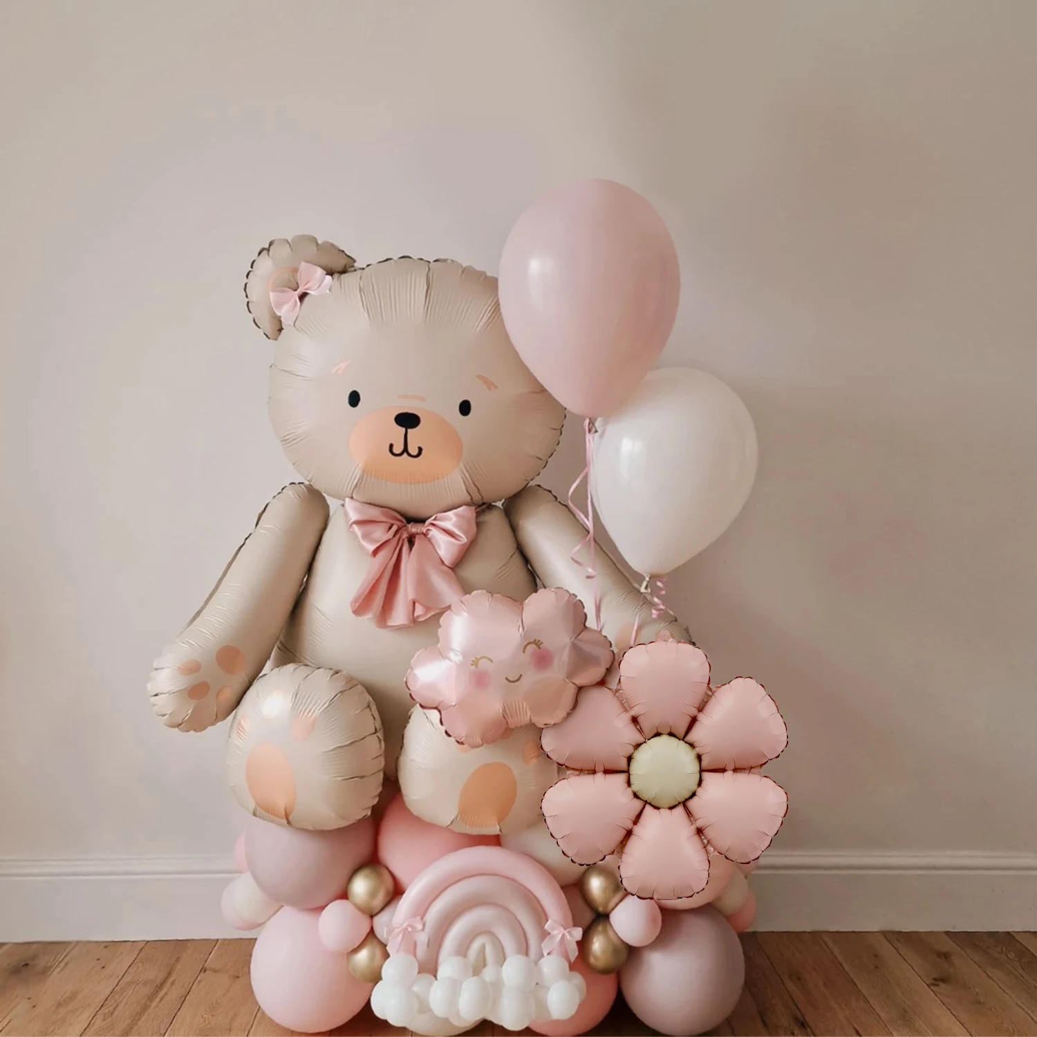 1Set Bow Bear Balloon Set with Pink Daisy Balloon Cloud Aluminum Film Balloon for Birthday Party Shower Proposal Wedding Decor - view 6