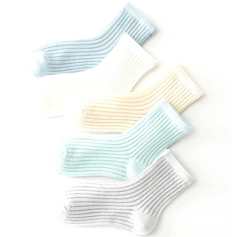 

5 Pairs Cotton Childrens Mesh Socks Soft Thin Spring Summer Sock Kids Baby Solid Color Sock Boys Girls Breathable Casual Sockens