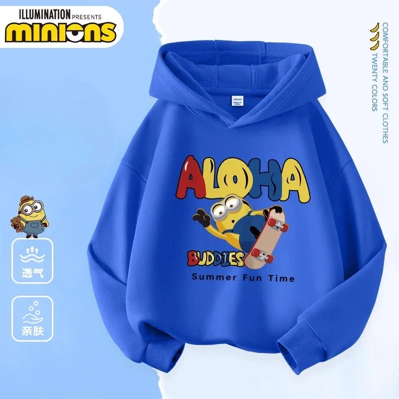 سويت شيرت Despicable Me Minions مطبوع على الموضة للأطفال للخريف والشتاء، سويت شيرت بقلنسوة مريح عالي الجودة