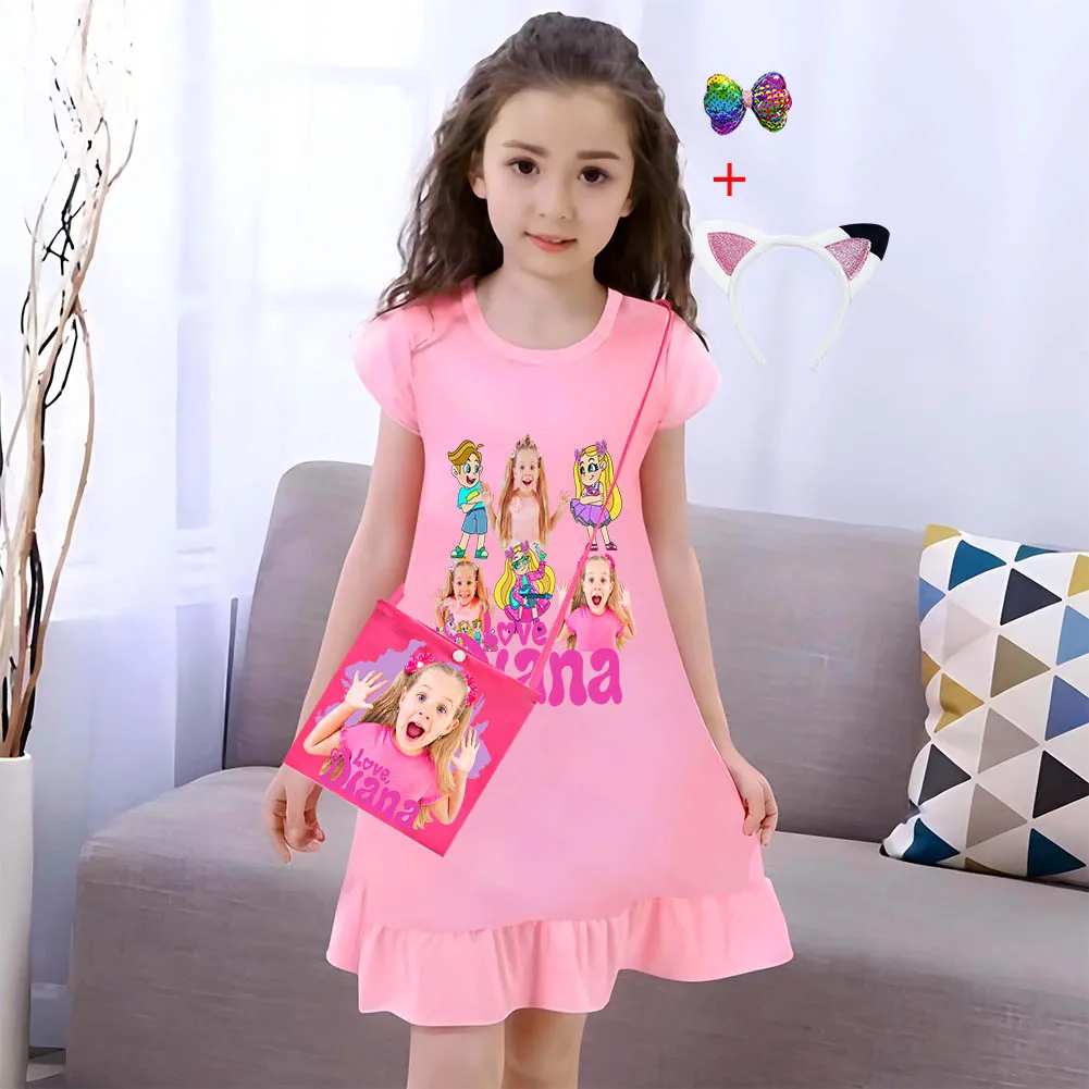 Wish Asha Nightwear Diana Show Printed Short-sleeved Pajamas Anime Nightdress Kids Roma Homewear Childrens Dresses Girl Pajamas