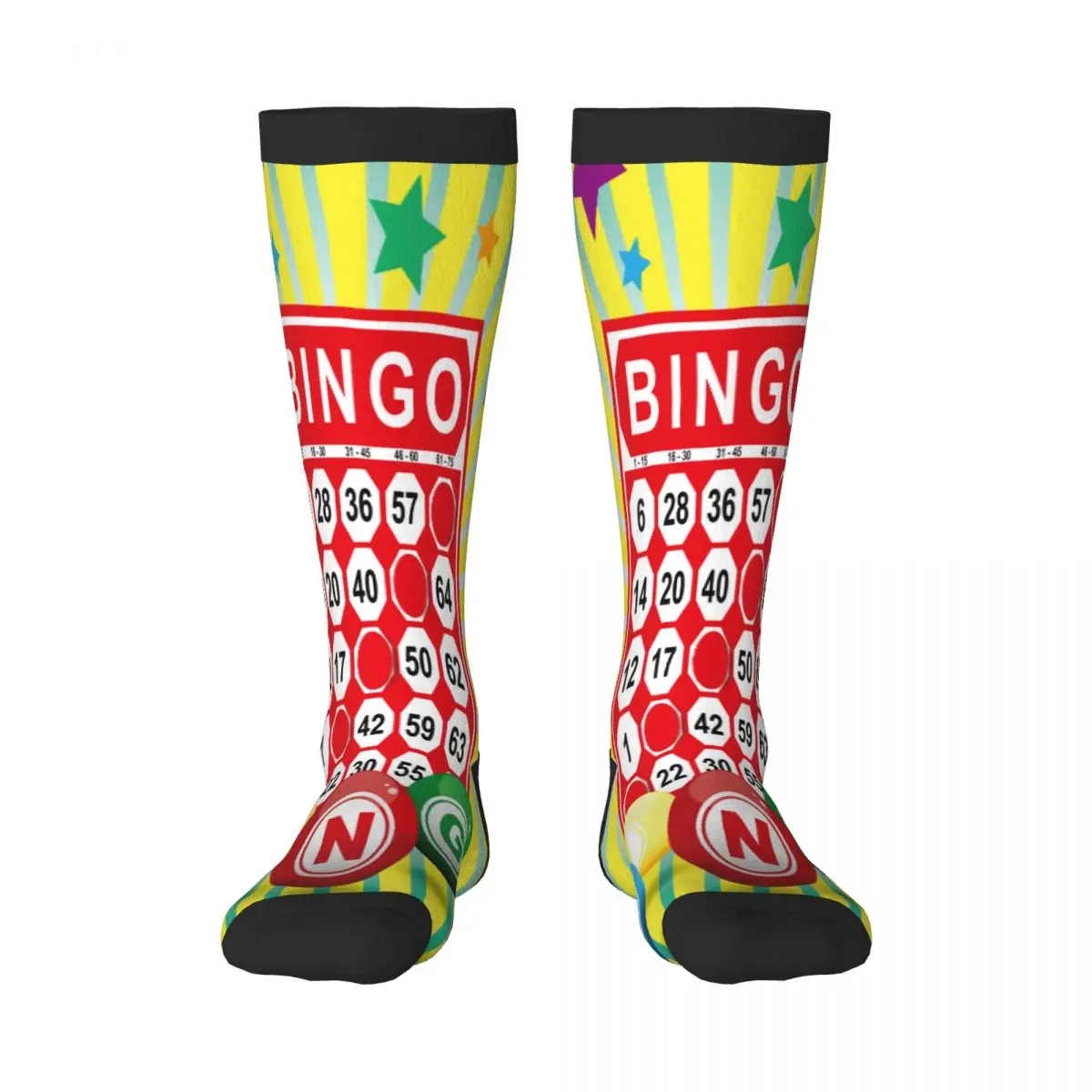 Stockings Funny Autumn Casual Warm Socks Bingo Card And Ball Soft Winter Knee High Socks