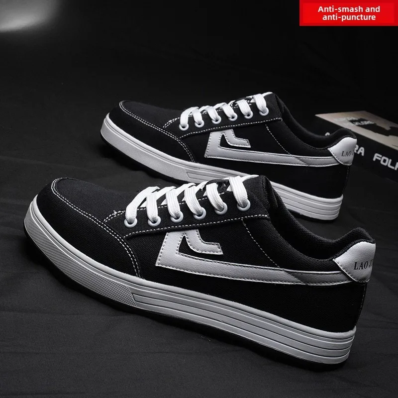 Labor protection shoes with steel toe caps, anti smashing and anti rubber soles, canvas breathable and durable protection image 4