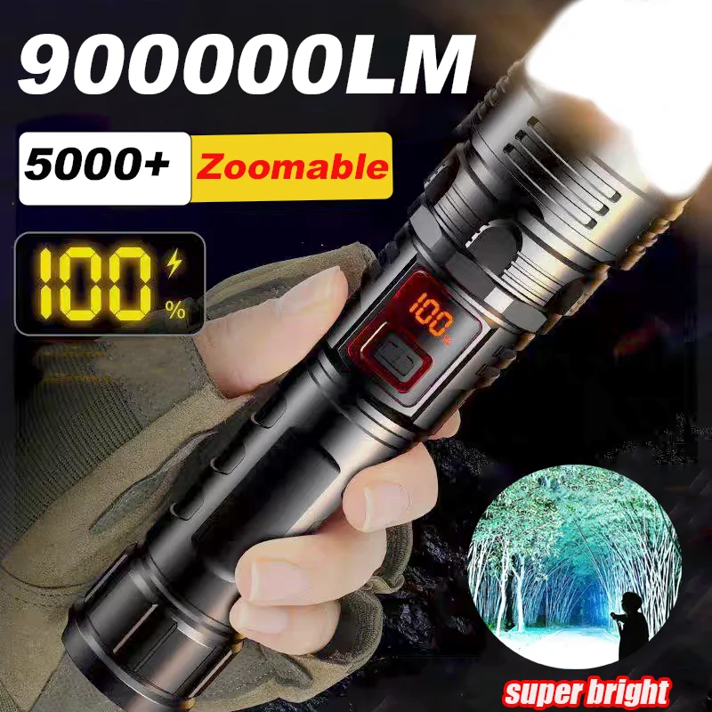 Upgrade High Power Laser LED Flashlights Type C Rechargeable Strong Hand Light Multifunctional Torch Light For Emergency Camping