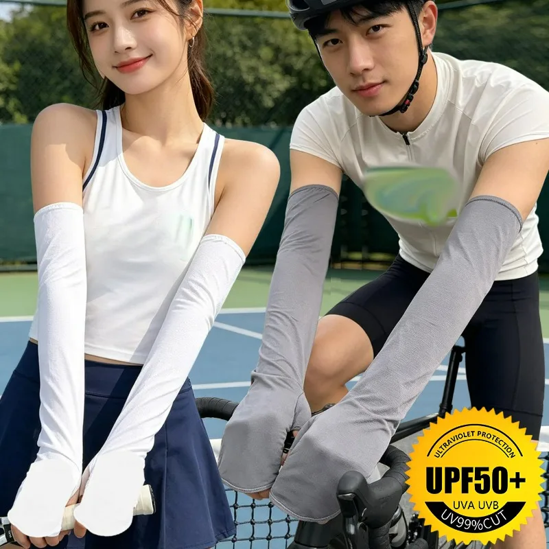 Cooling Arm Sleeves UV Sun Protection Ice Silk Fingerless Gloves Men Women Breathable Arm Cover for Bike Riding Fishing Hiking