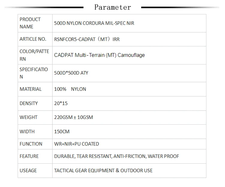 CADPAT Multi-Terrain (MT) Tarnstoff 500D Nylon Cordura PU-beschichtetes Gewebe Langlebig für Taktische Ausrüstung WR und Nahinfrarot – Detail 3