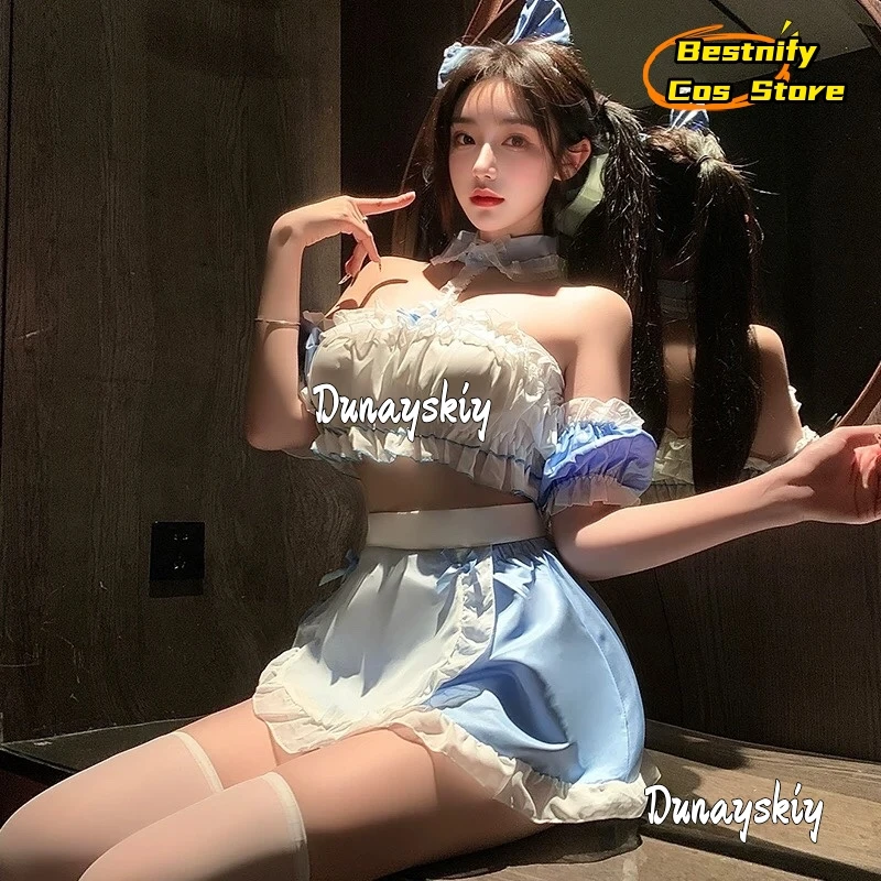 

Костюм Bestnify Cos*Original Blue White Bridal Serious Bunny для женщин: эластичный кожаный комбинезон с кружевными оборками для косплея и Хэллоуина