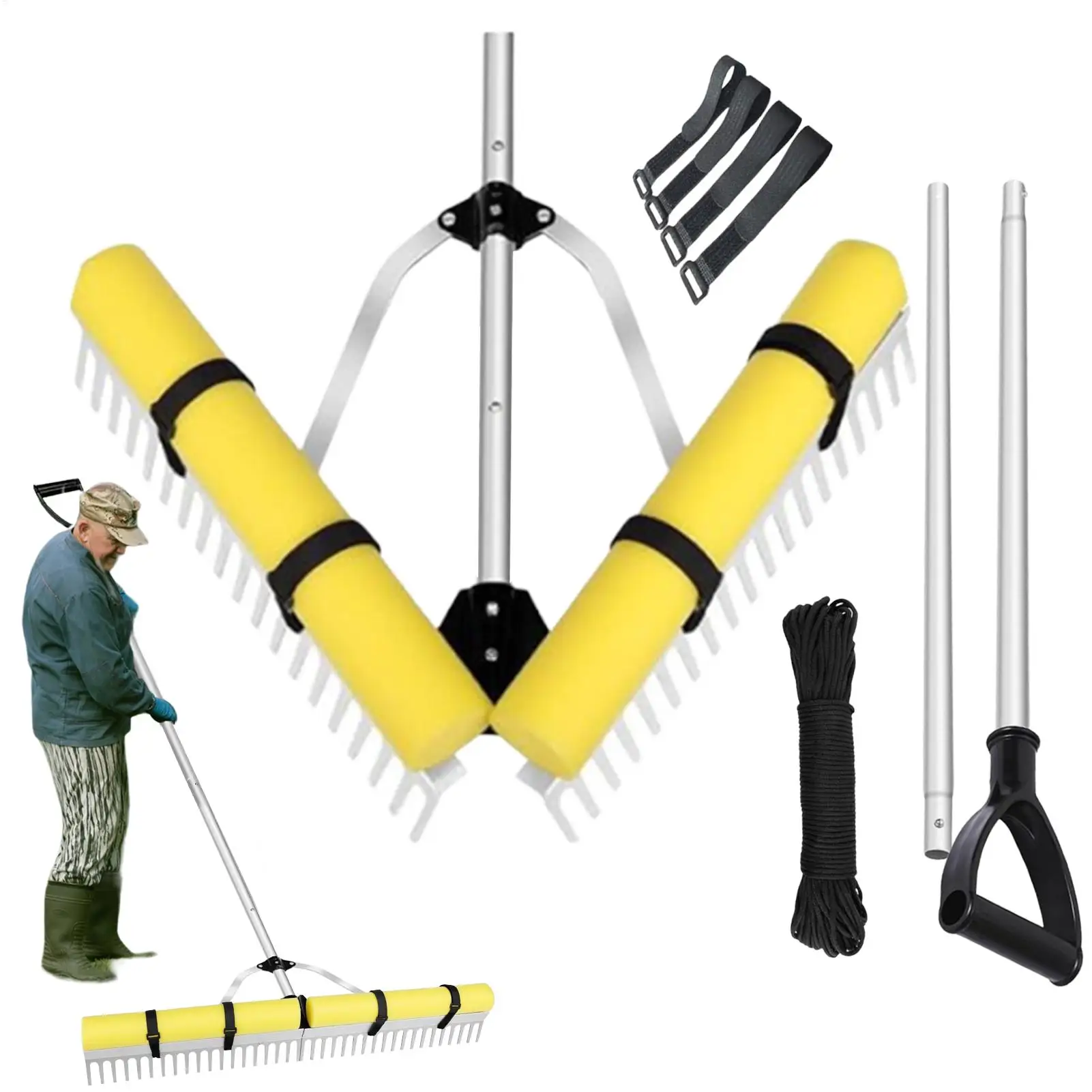 Pond Rake Floating Landscape Rake Floating Pond Weeding Tool With Long Handle For Beaches Baseball Fields Gardens Seaweed