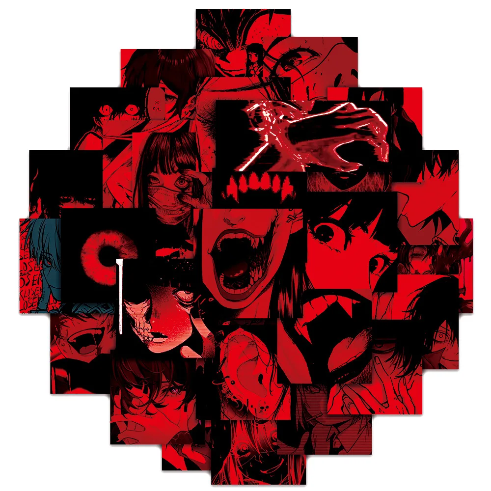 50Pcs Black and Red Horror Stickers Halloween Stickers Notebook Scooter Water Cup Waterproof Stickers